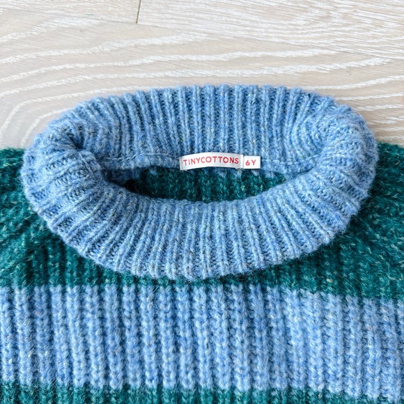 Tinycottons Big Stripes Mockneck Sweater in Blue Grey and Green - Picture 4 of 12